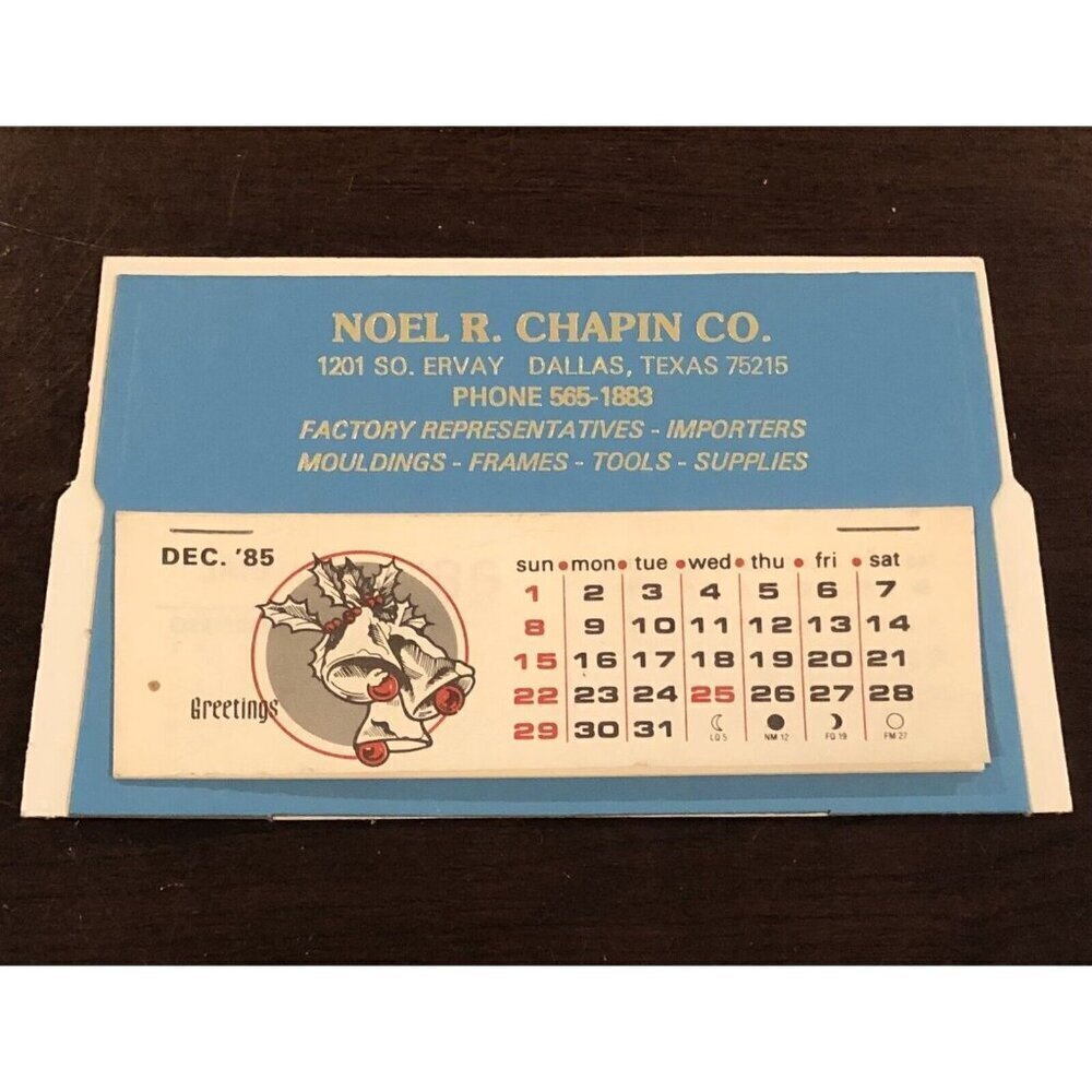 VTG NOEL R. CHAPIN CO. 1986 Mini Easel-Back Desk CALENDAR Blue 6.25" x 3.5" NOS